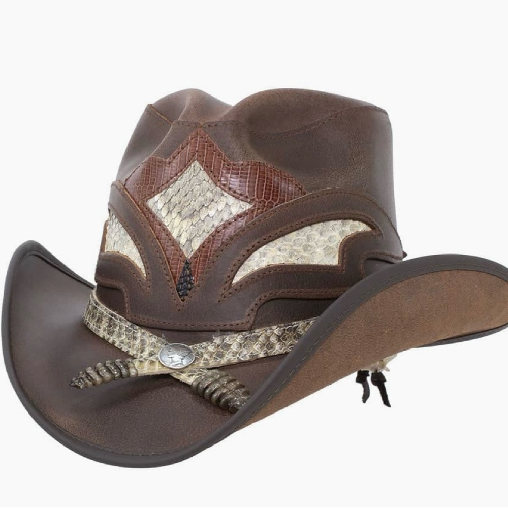 Men’s Brown Leather and Rattlesnake Cowboy Hat